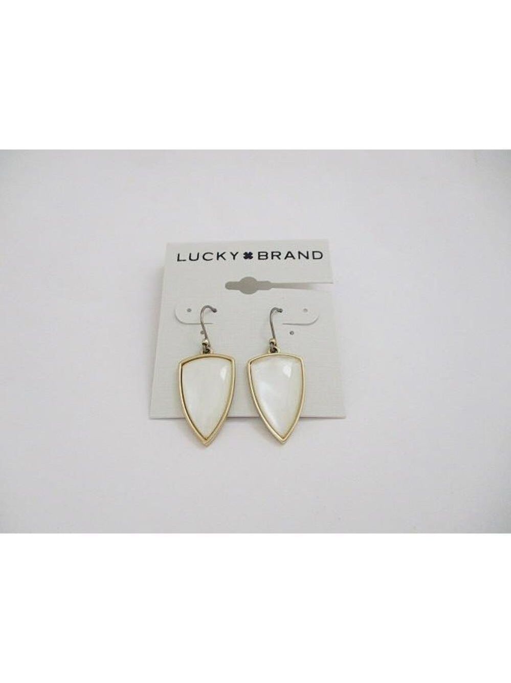 Lucky Brand Pealescent and Goldtone Shield Dangle Earrings